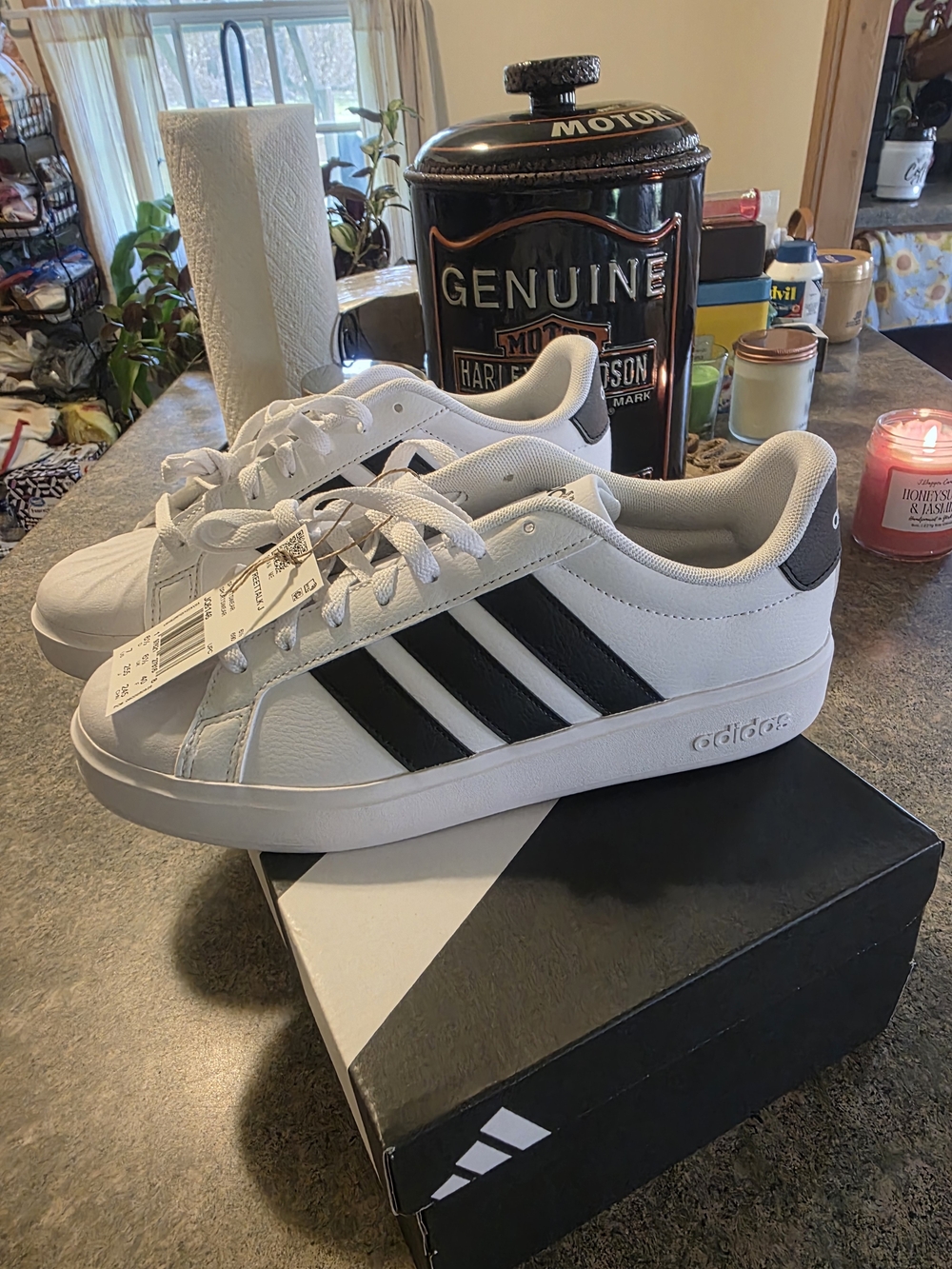 Adidas White Sneakers with Black Stripes - Classic Low Top
